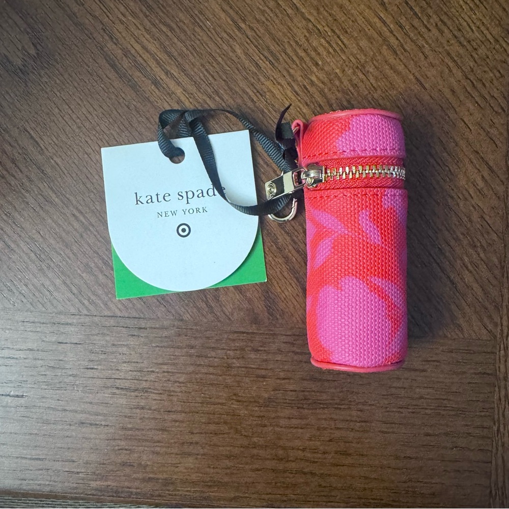 Kate Spade Red and Pink Floral Lipstick bag Charm Keychain